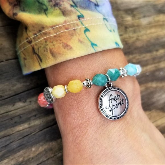 Artisan Bracelet Free Spirit Boho Style Multi-Color & Silver Beads Chakras - Picture 2 of 8